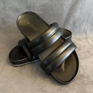 Vionic Mayla Slide Sandals Padded Straps Black Women's Size 7 Arch Support